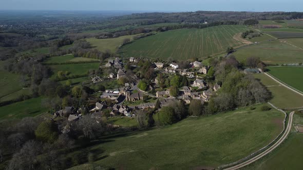 Snowshill Village Cinematic Aerial Landscape Spring Season Cotswolds Gloucestershire UK