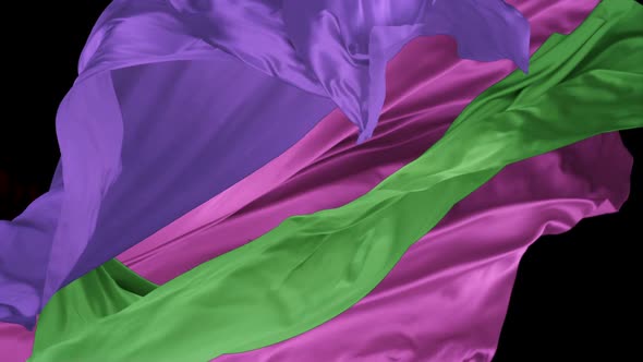 Various colored fabrics flying in midair, Slow Motion alt