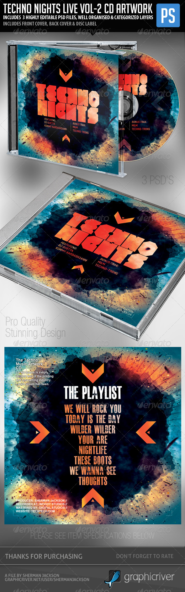 Techno Nights Live Vol.2 CD Album Artwork - CD & DVD Artwork Print Templates