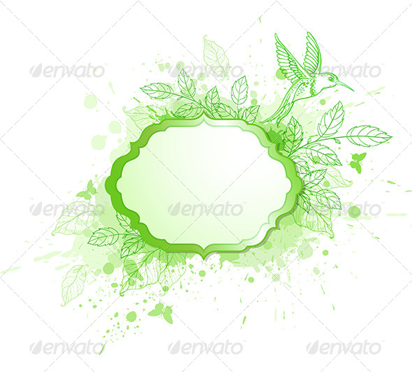 Green Label with Leaves and Bird - Backgrounds Decorative