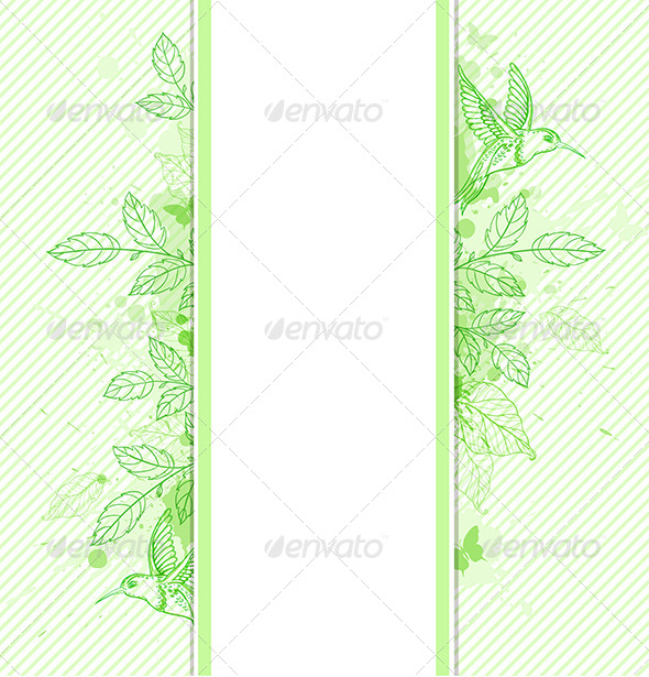 Green Banner with Leaves and Bird - Backgrounds Decorative