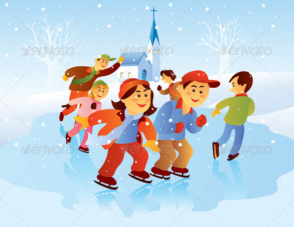 Kids Playing Ice Skating