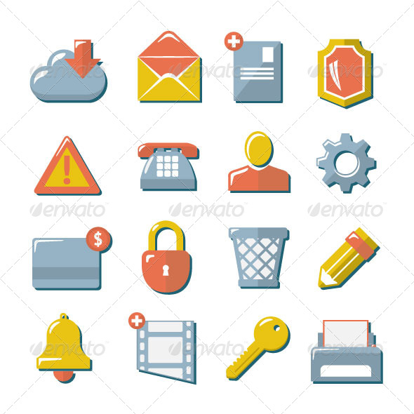 Set Flat Icons of Web, Media, Internet, Mobile - Web Icons