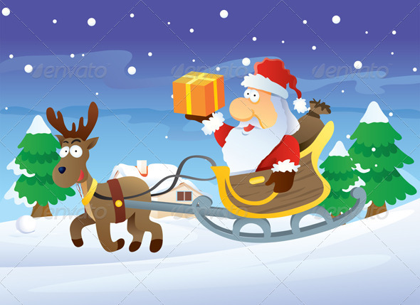 Santa and Reindeer at Christmas