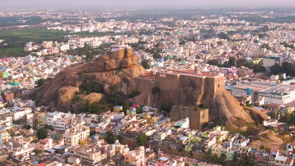 Rock fort in Trichy, India, 4k aerial footage alt