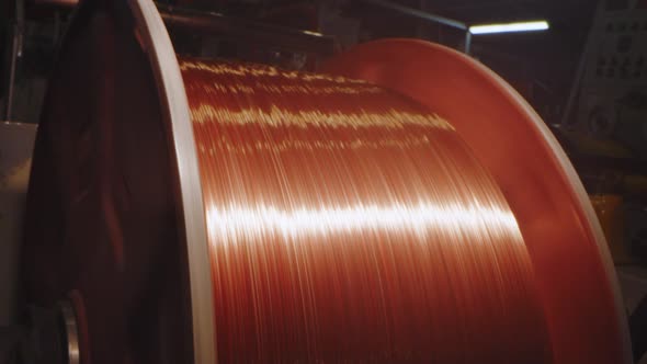 Spinning Coil with Copper Cable in Cable Plant Closeup