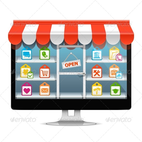 Vector Computer Supermarket Concept - Computers Technology