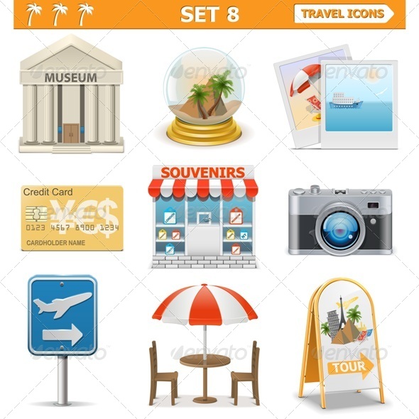 Vector Travel Icons Set 8 - Travel Conceptual