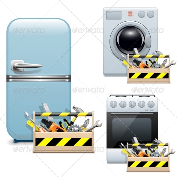 Vector Household Appliance Repair Icons - Industries Business