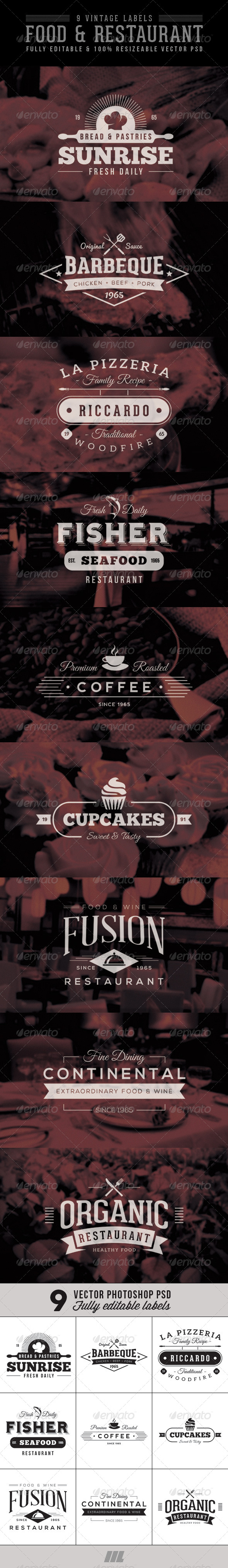 Vintage Food & Restaurant Labels - Badges & Stickers Web Elements