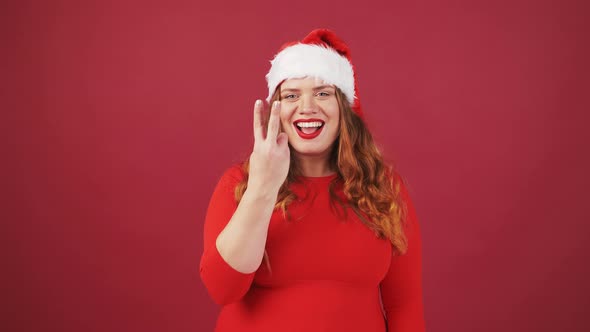 Excited Plus Size Woman Counting From Three to One and Throwing Golden Confetti Celebrating Holidays alt
