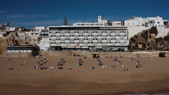 Albufeira cinematic drone aerial view.