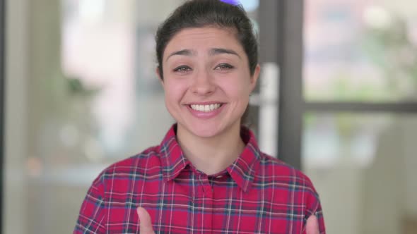 Portrait of Indian Woman Talking on Online Video Call alt