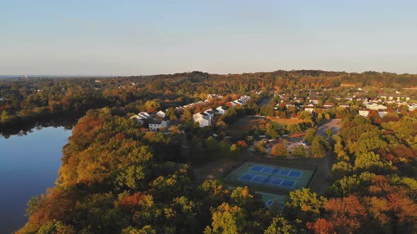 Residential View Private Houses Rooftop with Area Along on the River on Yacht Parking Maple Tree alt