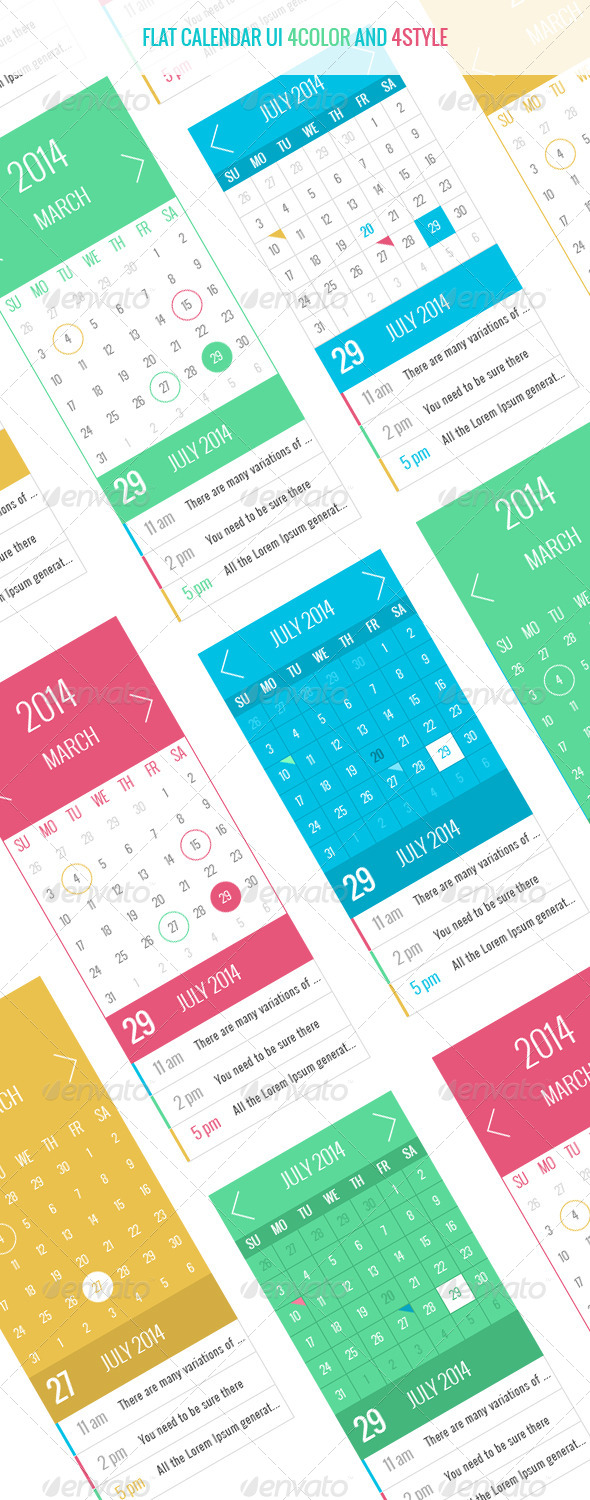 FLAT calendar UI - User Interfaces Web Elements