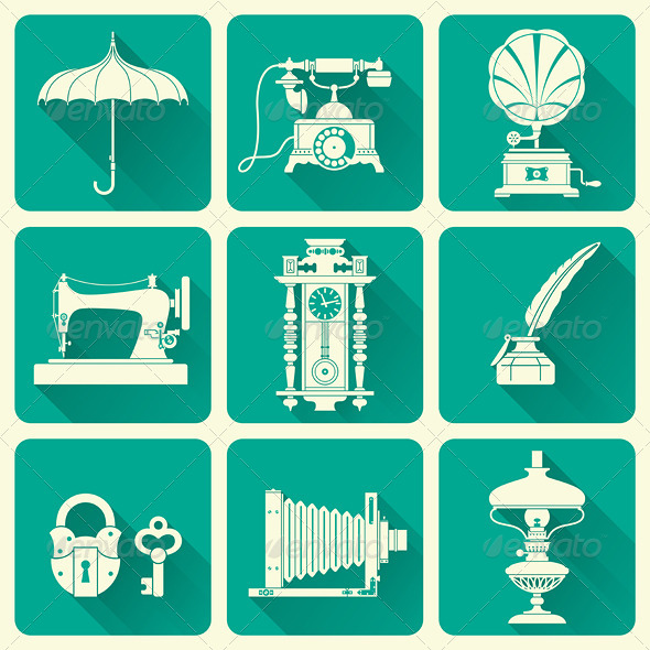 Set Of Vintage Objects Icons - Man-made objects Objects