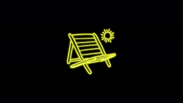 Neon line Sunbed icon isolated on black background. 4K Video motion graphic animation. alt