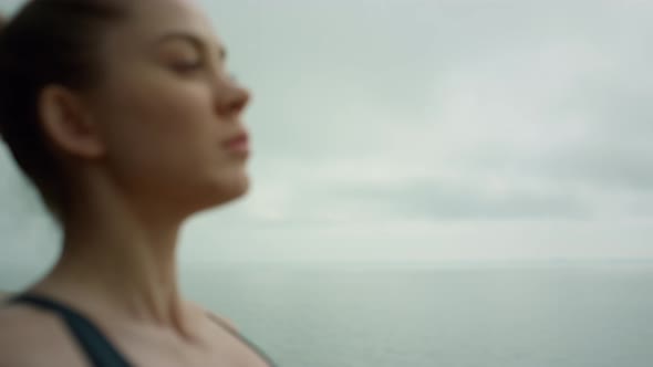 Attractive Woman Relaxing Overcast Day Close Up alt