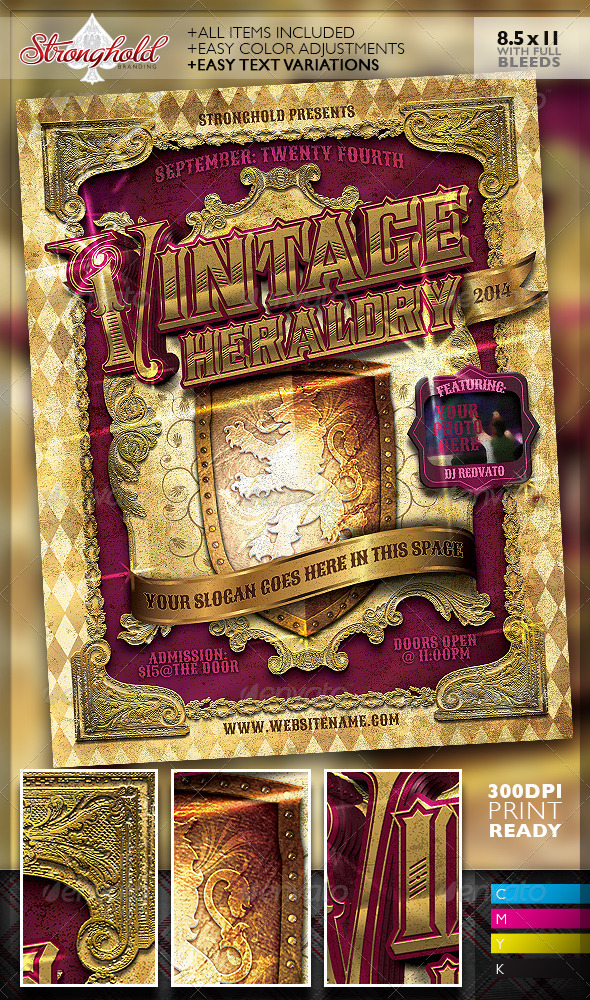 Vintage Heraldry Crest Flyer Template - Clubs & Parties Events