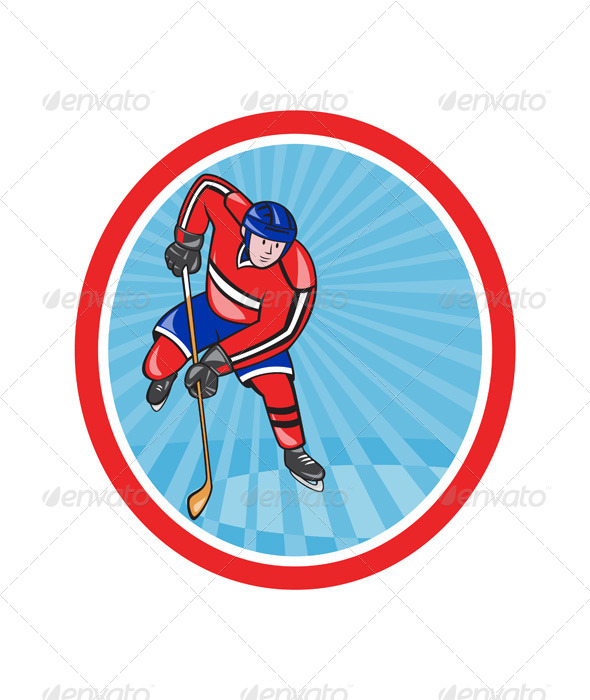 Ice Hockey Player Front with Stick Retro - Sports/Activity Conceptual