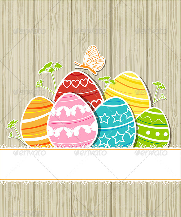 Wooden Easter Background with Eggs - Miscellaneous Seasons/Holidays