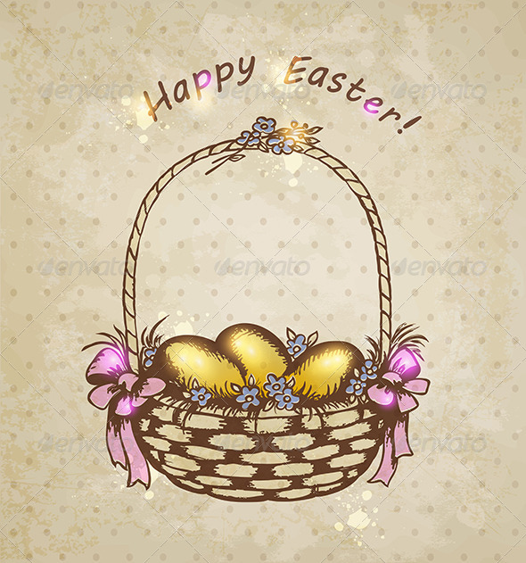 Easter Basket with Golden Eggs - Miscellaneous Seasons/Holidays