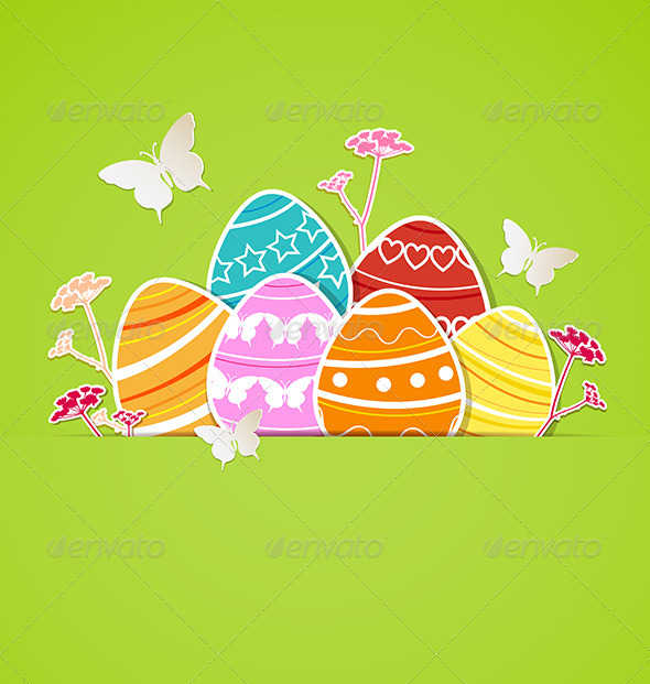 Green Easter Background with Eggs - Miscellaneous Seasons/Holidays