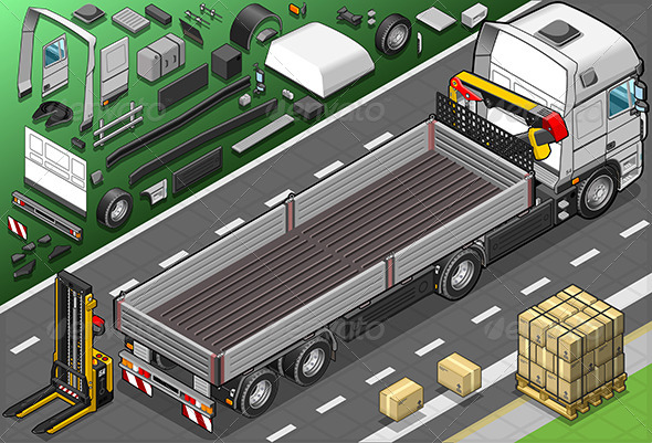 Isometric Pick Up Truck in Rear View - Objects Vectors