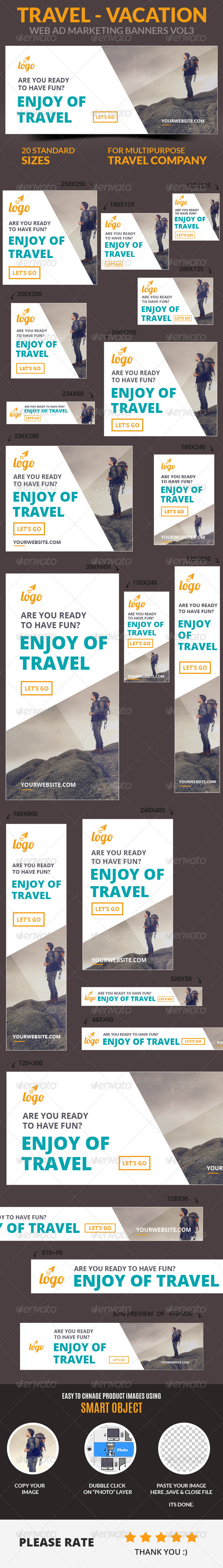 Travel - Vacation Web Ad Marketing Banners Vol3 - Banners & Ads Web Elements