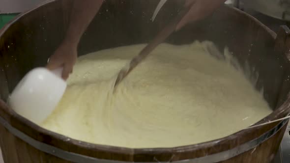 Handmade Process Production Mozzarella Cheese Making Manually Cheese Factory Dairy Food Traditional