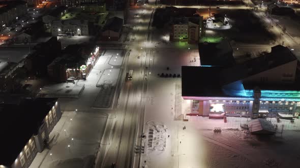 Night Establishing Shot of a Winter City in the Arctic