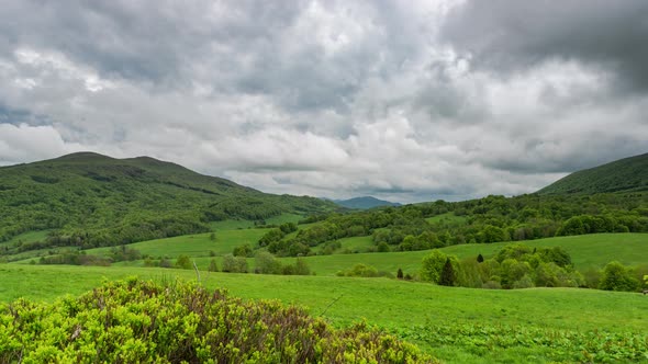 Bieszczady Mountains in Poland Stormy Weather with Dark Clouds  alt