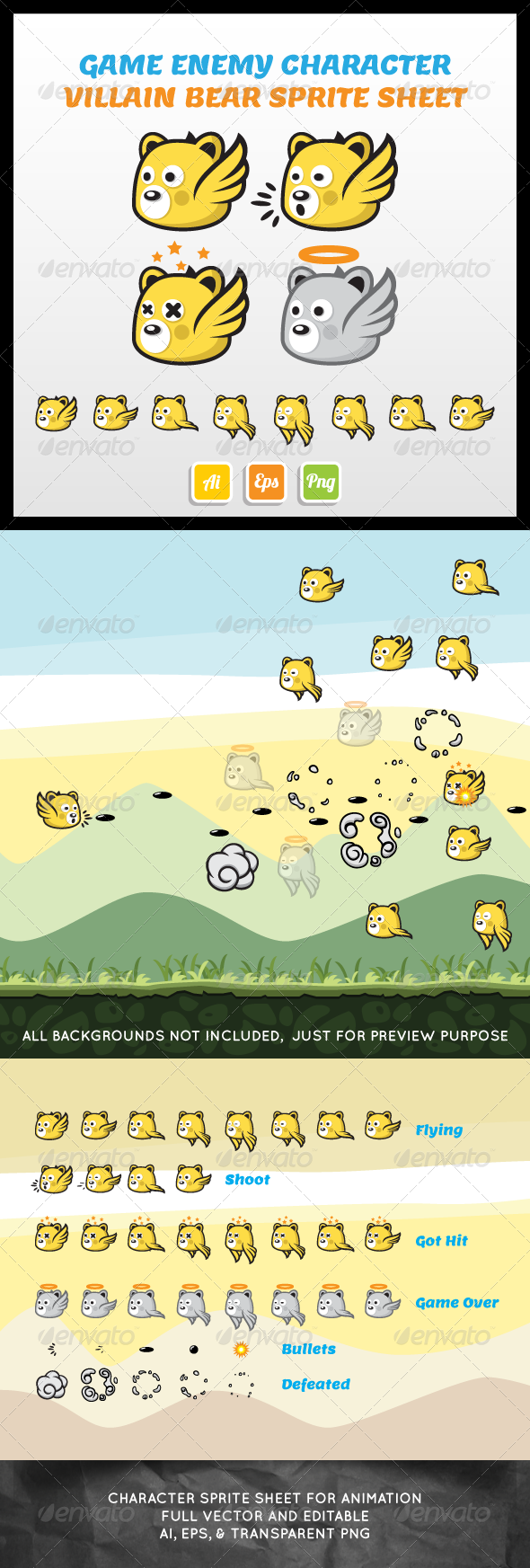 Flying Villain Bear Sprite Sheet - Sprites Game Assets
