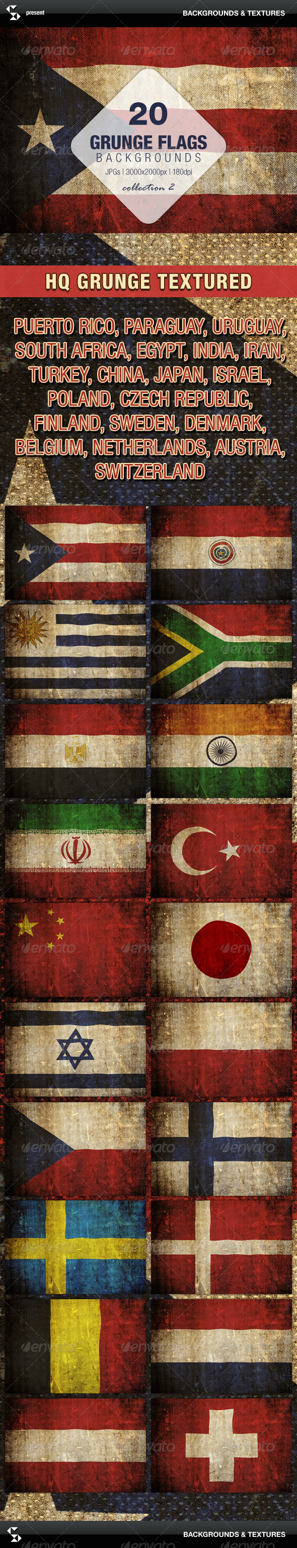 Grunge Flags - 20 Countries (Collection 2) by Sao108 | GraphicRiver