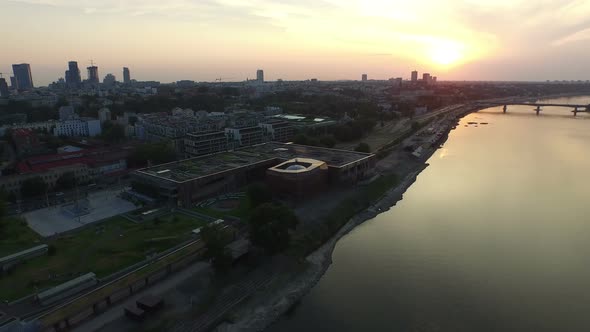 Aerial view of Copernicus Science Centre next to Vistula River
