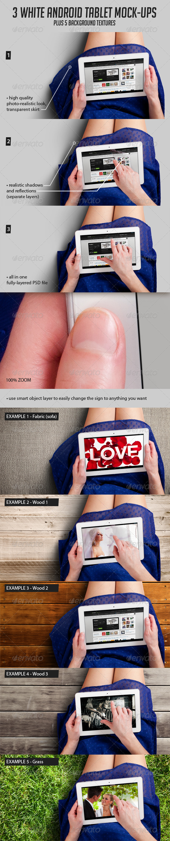 3 Tablet Mock-ups and 5 Background Textures