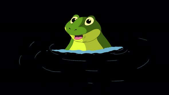 Little green frog jumps out of the water alpha mate 4K