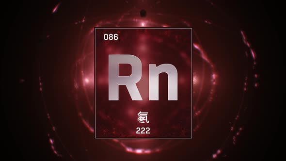Radon as Element 86 of the Periodic Table on Red Background in Chinese Language
