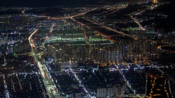 Timelapse Overpass Roads on Hilly Landscape of Seoul City alt