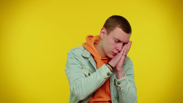 Tired Handsome Sleepy Man Yawning Feeling Somnolent Lazy Bored Gaping Suffering From Lack of Sleep alt