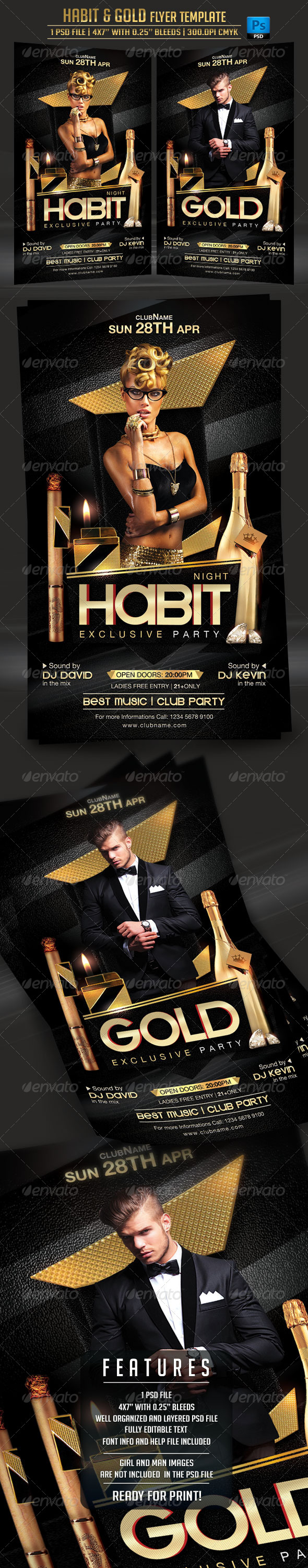 Habit and Gold Flyer Template - Clubs & Parties Events