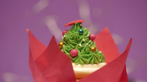 Christmas Tree Cupcake Decorated with Sugar Sprinkles