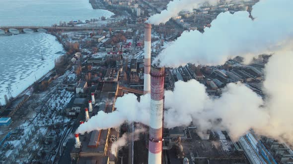 Industrial factory pollution, smokestack exhaust gases. Industry zone alt