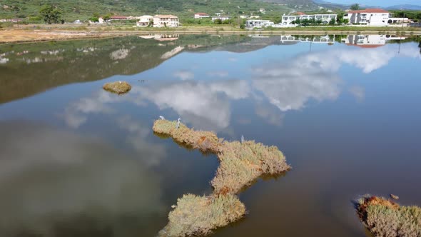 Birds on the salt lake of Alikes, Alikes Zakynthos island, Greece alt