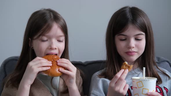 Little Kids Eating Fast Food Unhealthy Food Concept