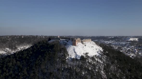 Aerial Drone View of the 13Thcentury Medieval Kremenets Castle in a Territory of Ukraine Country alt