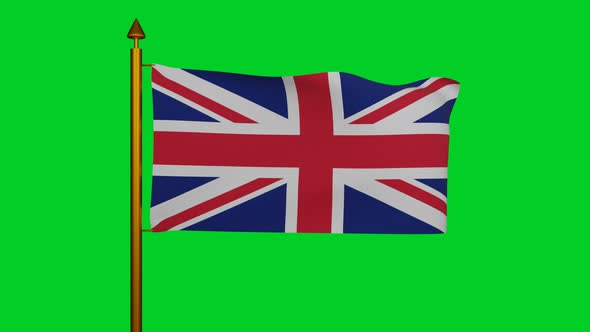 National flag of United Kingdom waving with flagpole on chroma key, United Kingdom of Great Britain alt