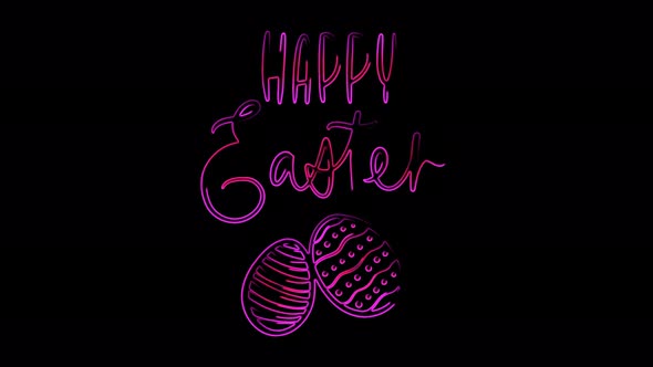 Happy Easter. Neon seamless animation Easter eggs isolated on a black background.