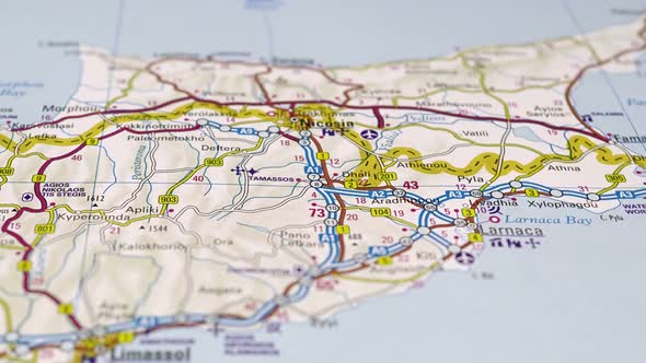Road Map Cyprus Country In The Middle East. 