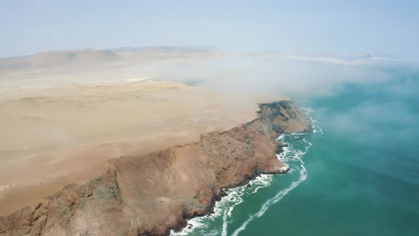Panoramic view coastline and desert in Paracas National Reserve in Peru 4K